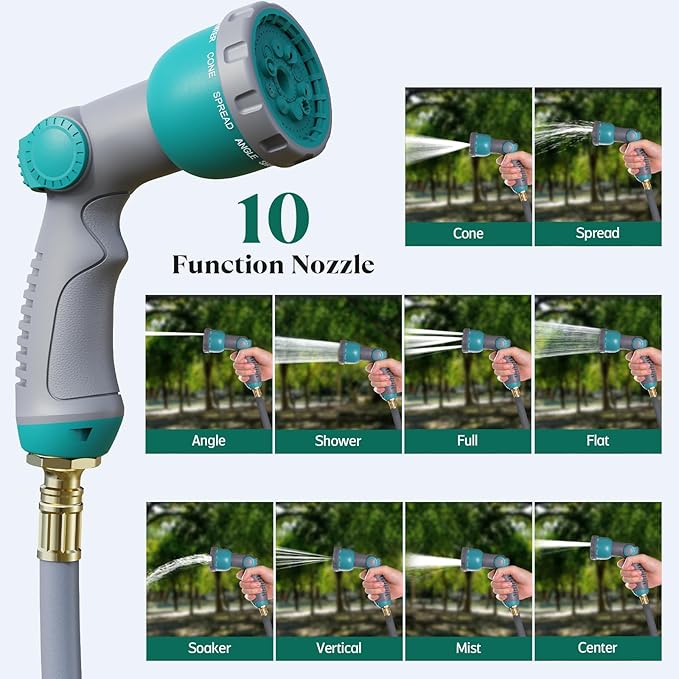 100 ft x 1/2" Retractable Garden Hose Reel | All-weather Water Hose Reel Wall Mounted | Any Length Lock & 180°Swivel, Water Hose with 10-Function Nozzle for Cleaning, Watering (Green)