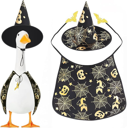 Halloween Porch Goose Outfits for 23" Lawn Statue - Cute Witch Hat & Cape Set for Concrete/Plastic/Cement Goose Statue, Halloween Accessory for Garden Yard Patio Decor