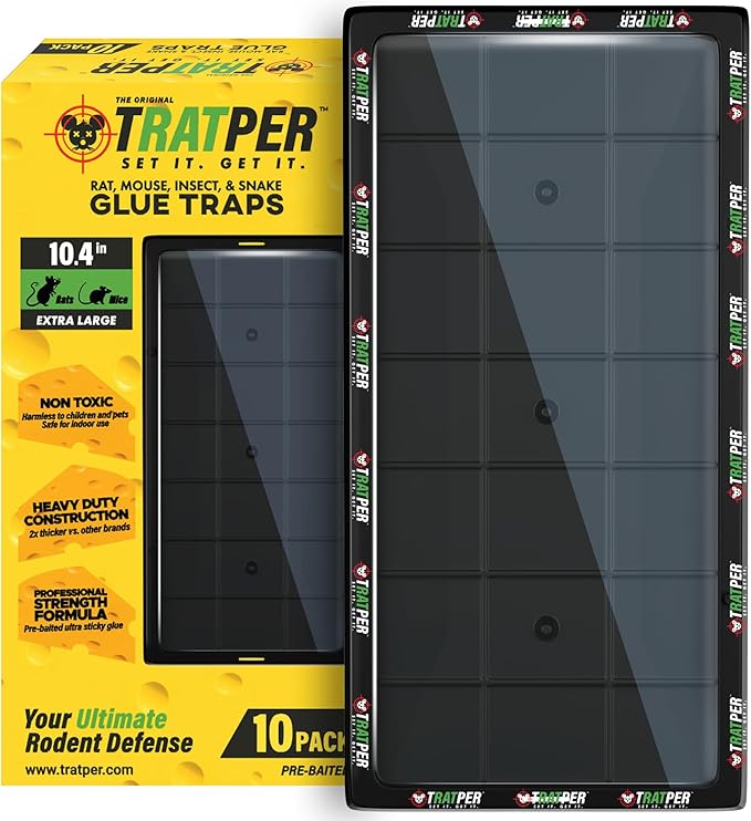 Glue Traps for Mice,Rat,Mouse,Snake,Lizard,Insect. 10 Pack. Extra Strength,Pre-Baited Adhesive.Heavy Duty Plastic Tray.Non-Toxic,Chemical-Free Pest Control for Home. 10Pack