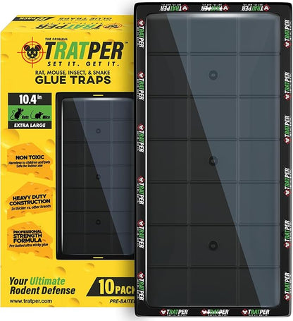 Glue Traps for Mice,Rat,Mouse,Snake,Lizard,Insect. 10 Pack. Extra Strength,Pre-Baited Adhesive.Heavy Duty Plastic Tray.Non-Toxic,Chemical-Free Pest Control for Home. 10Pack