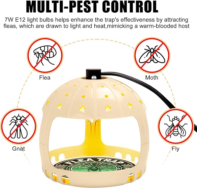 Flea Traps for Inside Your Home, 2025 Flea Treatment for Home, Electric Flea Killer for House Indoor, 2 Packs Flea Light Traps w/ E12 Bulbs & 10 Sticky Discs