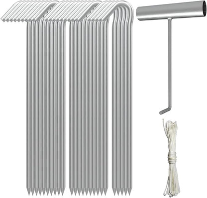 AAGUT Tent Stakes, Tent Stake Metal Garden Edging Fence Hooks Yard Camping Stake Heavy Duty Galvanized 9 Inch (9 Inch Tent Stakes KIT, 25)