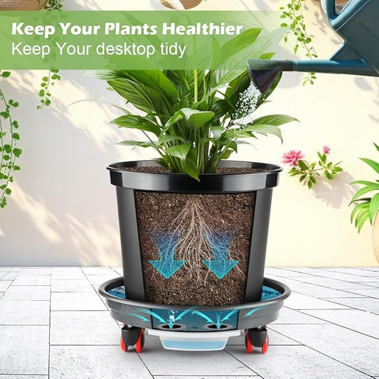 3-Pack Jumbo 15.7 Inch Planters with Rolling Saucers & Drainage – Large Flower Pots for Indoor/Outdoor, Heavy-Duty Moving Trays, Fits Tall Plants (Set of 3, Black)