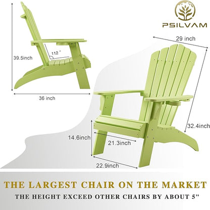 Psilvam Adirondack Chair, Oversized Poly Lumber Fire Pit Chair with Cup Holder, 350Lbs Support Patio Chairs for Garden, Weather Resistant Adirondack Chair Looks Like Real Wood (2, Green)