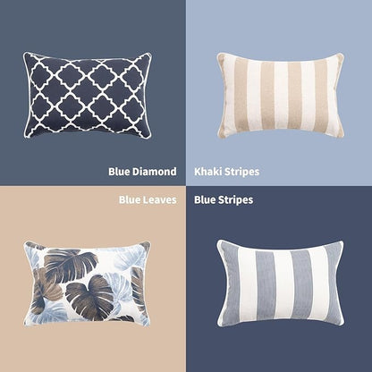 2 Pack Outdoor Throw Pillows 21x15 Inch Water-Resistant Decorative Pillow Cushions with Insert for Patio Garden Porch, Blue Diamond