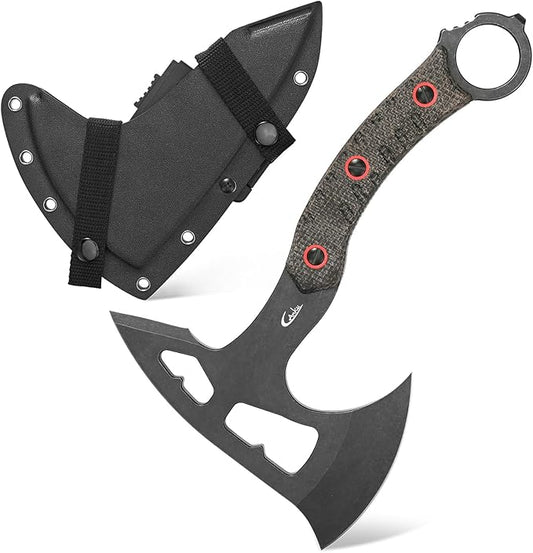 C1392 Camping Axes,DC53 Steel Blade with Micarta Handle Chopping Axe Bushcraft Camping Axes Survival Hatchet with Kydex Sheaths for Hiking Hunting Camping Splitting Chopping Wood(Black)