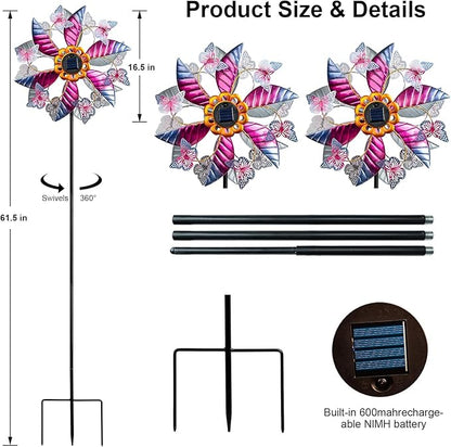 Large Solar Wind Spinners for Yard and Garden - 360° Metal Large Wind Sculptures Outdoor Clearance Kinetic Windmills with Vine String Shining LED Lights for Patio, Lawn Garden Decoration