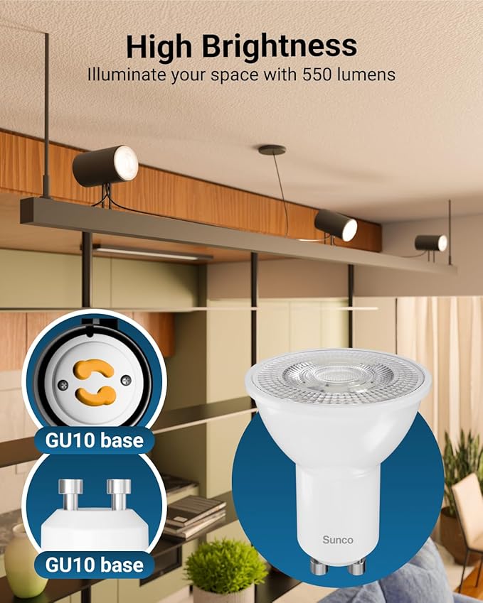 Sunco 48 Pack MR16 LED Bulb, GU10 Dimmable Track Light Bulbs, 5.5W=50W, 3000K Warm White, 550 LM, 25000 Lifetime Hours UL.