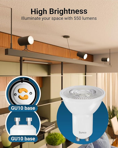 Sunco 12 Pack MR16 LED Bulb, GU10 Dimmable Track Light Bulbs, 5.5W=50W, 3000K Warm White, 550 LM, 25000 Lifetime Hours UL