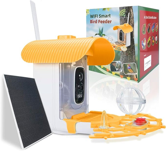 Bird Feeder with Camera, Smart Bird Cam with AI Identify BirdSpecies, Auto Record BirdVideo, Instant Notifications, 2K Video Live Stream Camera with Solar Panel for Birds Lover