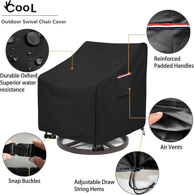 Okcool Outdoor Swivel Chair Cover 2 Pack,Outdoor Furniture Patio Chair Covers Waterproof Clearance,(27.5"W x 32.5"D x 39"H) Outdoor Lawn Patio Furniture Covers,Black