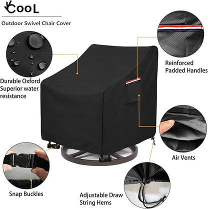 Okcool Outdoor Swivel Chair Cover 2 Pack,Outdoor Furniture Patio Chair Covers Waterproof Clearance,(30" W x 34" D x 38.5" H) Outdoor Lawn Patio Furniture Covers,Black