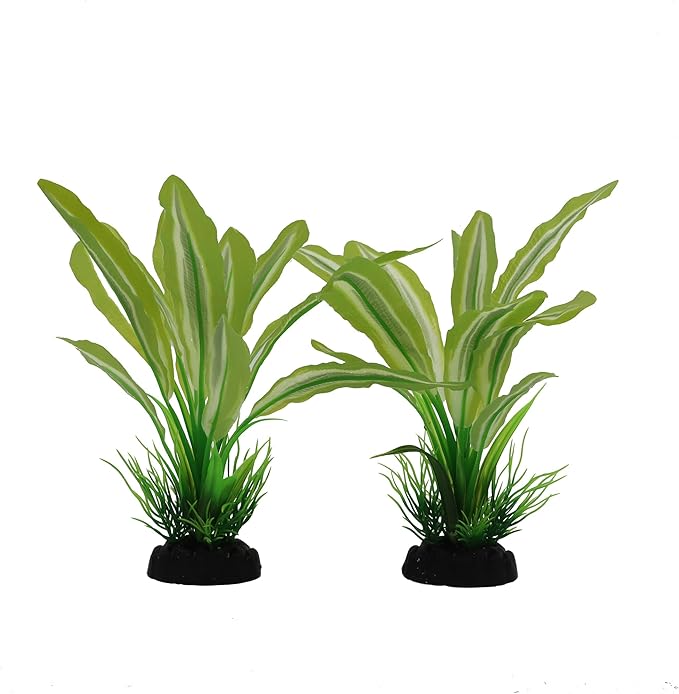 Silk Aquarium Plants for Betta Fish Tank, 2 Pcs 8 Inch Small Silk Aquarium Plant Aquatic Water Grass Decoration，Green-Yellow