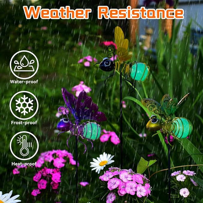 Garden Decor for Outside,3 Pcs Insect Garden Decorative Stakes,Glow in The Dark Bee Metal Yard Art,Waterproof Outdoor Spring Lawn Patio Pathway Decoration for Mom,Women,Grandma
