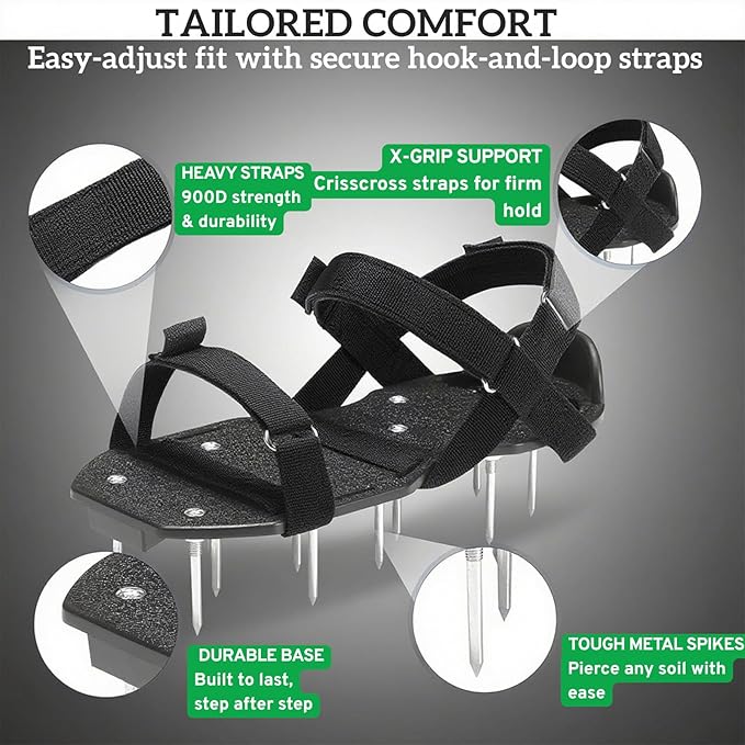 Lawn Aerator Shoes with 2.1” Spikes for Grass Aeration, Spiked Shoes for Lawn Care, Adjustable Heavy-Duty Strap Fit, Gardening Aerator Tool for Yard, Soil & Epoxy Floors