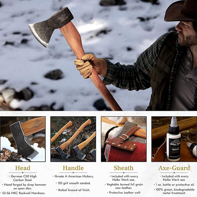 1844 Helko Werk Germany Traditional Bavarian Woodworker Axe - Made in Germany Heavy Duty Felling Axe and Cutting Axe, Large German Forest Axe - Head 3.5 lbs, Handle 31 in. (Bavarian) #13566