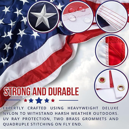 American Flag - Heavy-Duty US Flag - Embroidered Stars - Nylon USA Flag Built for Outdoors - Sewn Stripes - UV Protection - Brass Grommets (15x25 ft)