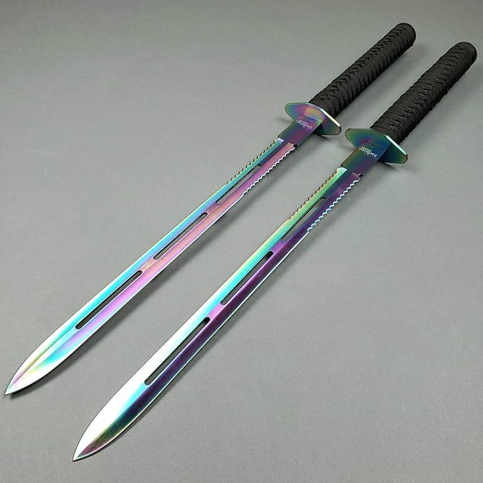 25" Twin Fixed Blade Machetes Set. Spear Style Stainless Steel Blade. for Camping, Hunting, Outdoor Activit Use, Collection, Gift (Rainbow)