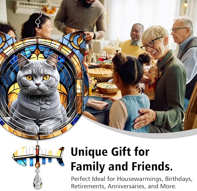 British Shorthair Cat Wind Spinner, British Shorthair Cat Wind Spinner Hanging for Yard and Garden