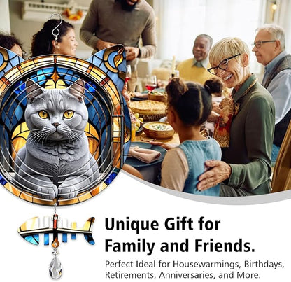 British Shorthair Cat Wind Spinner, British Shorthair Cat Wind Spinner Hanging for Yard and Garden