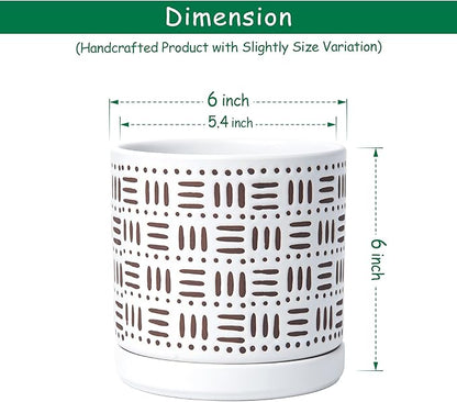 D'vine Dev Set of 2 Ceramic Planter Pots with Drainage Hole and Saucer, 6 Inch Plant Pots for Plants Indoor Houseplants, White, 99-Z-F-1-Y