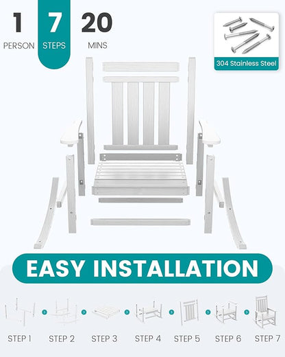 SERWALL Oversized Rocking Chair, Outdoor Rocking Chair for Adults, All Weather Resistant Porch Rocker for Lawn Garden, White