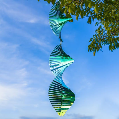 Wind Spinners Outdoor, 3D Helix Hanging Wind Spinners, Gradient Tender Green, 24 inches, Kinetic, Stainless-Steel Metal, Smooth Spin, Outdoor Decoration for Garden, Patio, Yard, Gift for Women Mom