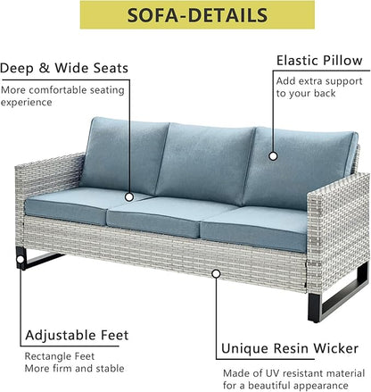 HUMMUH Patio Furniture Set 5 Piece Outdoor Sectional Sofa,PE Wicker Patio Swivel Rocker Chairs with Ottomans for Porch,Garden,Backyard