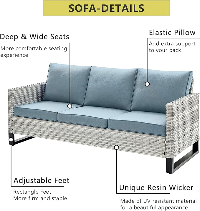 HUMMUH 7 Piece Patio Furniture All Weather Wicker Outdoor Sectional Sofa with Side Table,High Back Patio Chairs,Coffee Table and Ottomans Set for Porch,Garden,Backyard