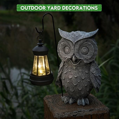 Owl Solar Garden Outdoor Statues, Resin Owl Figurine Decorations with Solar Lights Lantern for Patio, Balcony, Home, Yard Art, Lawn Ornaments, Porch, Garden Gifts for Grandma Mom Women