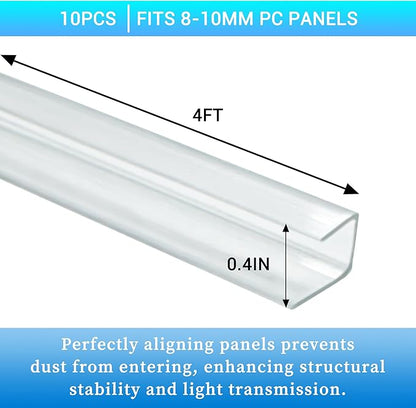 10 PCS Polycarbonate Greenhouse U Connector Profile 4ft Length Fits 0.32’’ & 0.4’’ Twin-Wall Polycarbonate Panels Duty Dust Rain & Moisture Protection Durabler (U-Clip 4' × 0.71’’ × 0.4’’)