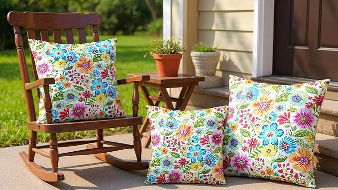 RSH DECOR: Lumbar Throw Pillows Set of 4 | 20” x 12" | All-Weather Spun Fabric | Water and Fade-Resistant | Outdoor Support Pillows for Patio Furniture | Gregoire Fresco - Made in USA
