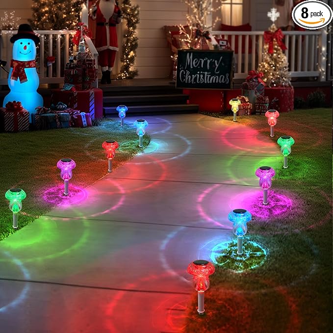 Solar Lights Outdoor, 8 Pack Mushroom Lights Outside Waterproof, Solar Powered LED Lighting for Garden, Yard, Landscape, Path, Pathway, Lawn, Walkway, Driveway, Backyard Decor (Multicolor)