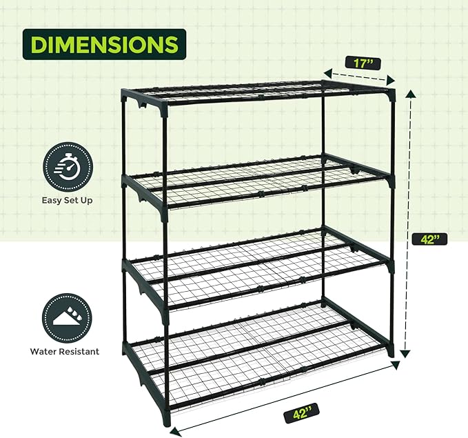 EAGLE PEAK Greenhouse Shelving Staging Double 4 Tier, Outdoor/Indoor Plant Shelves, 42"x17"x42", Green