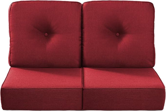 Luxury 22x24/22x25 6-Inch Outdoor Seat Cushions - Set of 2 Water Repellent Patio Chair Replacement Cushion for Porch Rattan Dining Rocker Glider Chairs Loveseat Couch Sectional Sofa - Red