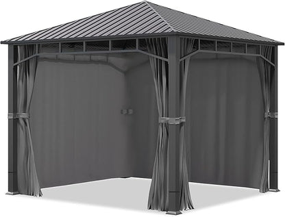 TOOLPORT Hardtop Gazebo 10x10 ft with Steel Roof - 4 Side Panels in Gray - Approx. 3.54x3.54 in Aluminium Poles
