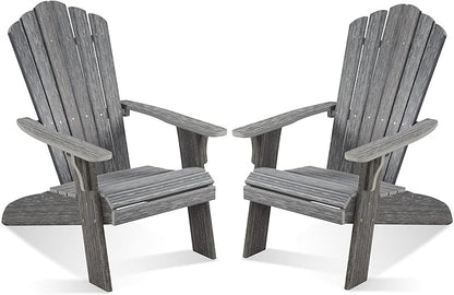 Adirondack Chair Set of 2, Outdoor Oversized Patio Chair Poly Lumber Weather Resistant & Durable Fire Pits Chair for Poolside,Lawn and Garden,350lbs Weight Capacity (Grey)