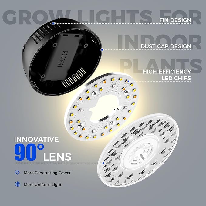 Barrina Orbgrow OG09 Puck LED Grow Light with 660nm Red LEDs, 18W(2 x 9W, 270 Watt Equiv), Plant Lights for Indoor Plants Full Spectrum, Magnetic & Linkable, Small Grow lamp, Seeding, 2 Packs, Black