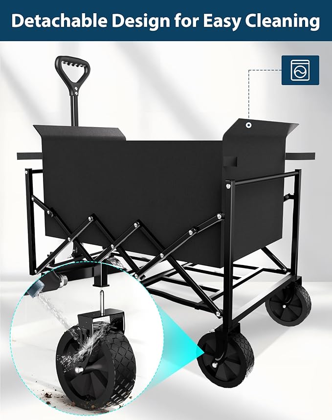 Lightweight Folding Wagon, Large Capacity Collapsible Grocery Cart on Big Wheels, Heavy Duty Foldable Shopping Carts, All-Terrain Outdoor Utility Carts for Camping, Sports, Garden, Beach, 3.5 Cu Ft