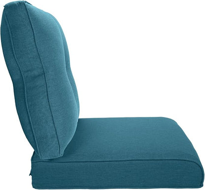 Pop 22x25/22x24 Outdoor Cushions for Patio 5 Piece Set - Set of 5 Water-Resistant Replacement Cushion for Rattan Rocking Swivel Chairs Loveseat Couch Sectional Sofa - Peacock Blue/Button