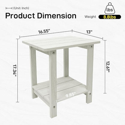 Outdoor Side Table, Weather Resistant Double Small Adirondack Side Table, Outdoor Indoor End Table for Chair, 17" Patio Table for Pool, Deck and Porch, Black (Item2, White)