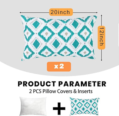 idee-home Outdoor Pillows with Inserts Included, Patio Outside Lumbar Pillows Waterproof Set of 2, 12 x 20 inch