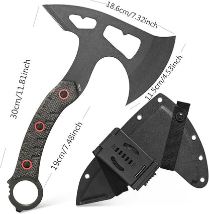 C1392 Camping Axes,DC53 Steel Blade with Micarta Handle Chopping Axe Bushcraft Camping Axes Survival Hatchet with Kydex Sheaths for Hiking Hunting Camping Splitting Chopping Wood(Black)