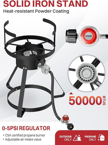30QT Outdoor Turkey Fryer Set | Stainless Steel | Cover & Basket Included | 50,000BTU Propane Gas Burner | Seafood Boil Pot | Perfect Outdoor Cooker for Turkey, Crawfish, Crab, Shrimp & Lobster