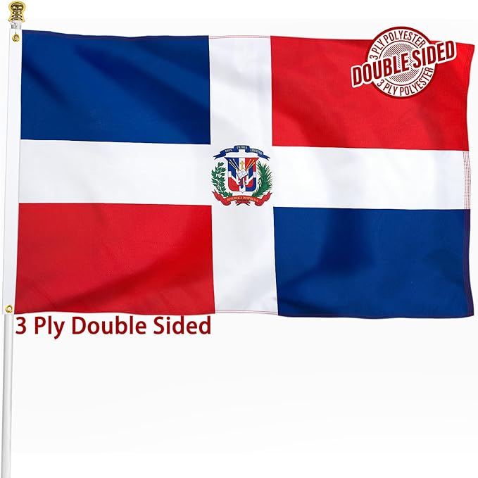Dominican Republic Flag 3x5 ft Outdoor, Double Sided 3 Ply Heavy Duty Dominican National Country Flag, 100% Quality Polyester Dominicana Banner with Brass Grommets 4 Rows Stitches