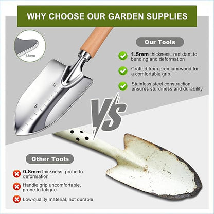 Kynup Gardening Tools, Garden Tools Set-7 Piece, Gardening Kit with Spade, Ideal Hand Garden Tool Gifts for Women, Thickened Stainless Steel, Rust-Proof, Garden Supplies, Garden Stuff