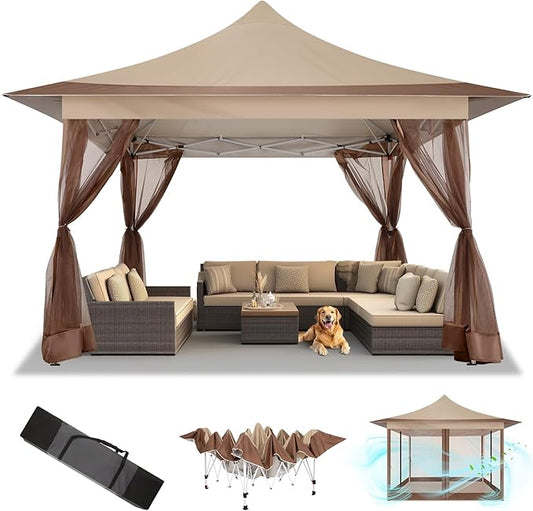 COBIZI 12x12 Pop Up Gazebo On Clearance Canopy Tent Easy Up Outdoor Gazebo Waterproof Upgrade with Mosquito Nettings and Carry Bag for Patio Garden Lawn