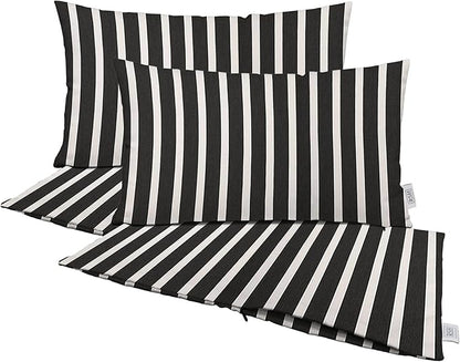 RSH DECOR: Sunbrella Pillow Covers Set of 4 | Covers Only - 20" x 12" | Outdoor Lumbar Pillow Covers Crafted with Sunbrella Performance Fabric | Shore Classic