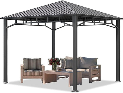 TOOLPORT Hardtop Gazebo 10x10 ft with Steel Roof - Approx. 3.54x3.54 in Aluminium Poles