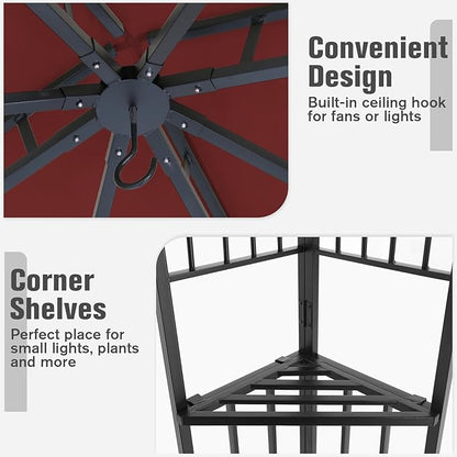 COOS BAY 8x8 Outdoor Patio Gazebo with Netting and Corner Shelves, Two-Tier Soft Top Canopy for Backyard, Lawn, Deck and Garden, Red